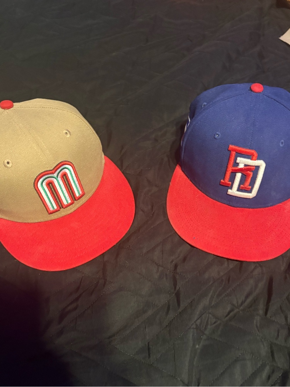 Two-Color Hat - Red Brim with Tan & Blue Crowns